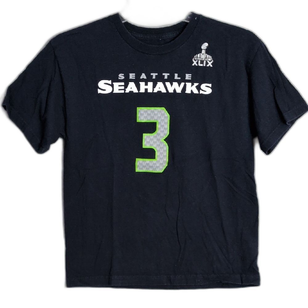 Seattle Seahawks NFL Wilson 3 Superbowl XLIX Navy Tee Youth XL 18/20